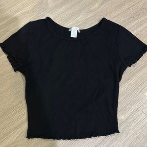Bozzolo Black Lettuce Trim Ribbed Tee